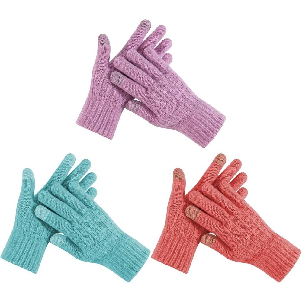 3 Pairs Winter Gloves for Women Warm Knit Touchscreen Gloves Womens Soft Fleece